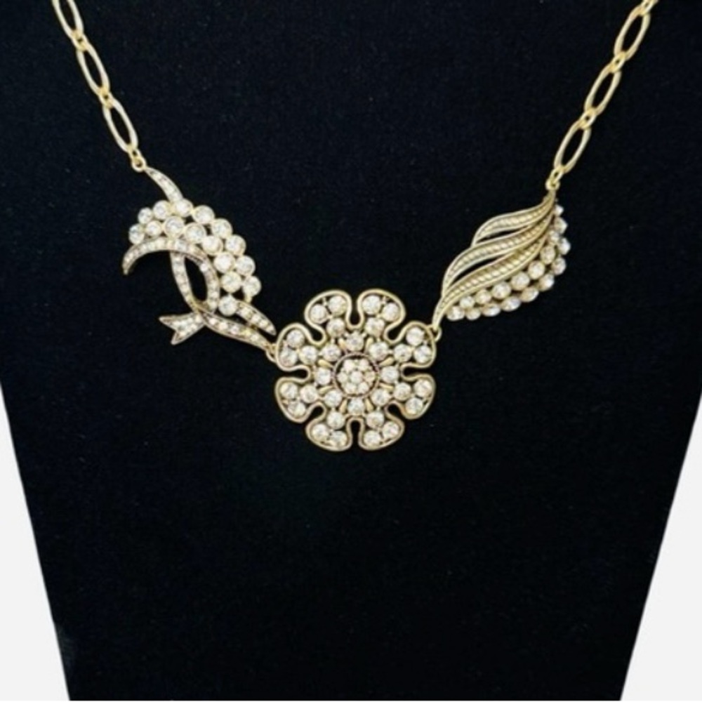 Allison Reed Gold-Tone Floral Statement Necklace with Crystal Accents – 16”
